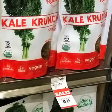 cost of Alive and Radiant Kale Krunch chips at grocery store