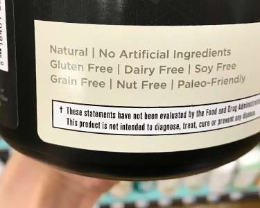 Ancient Nutrition label touting its free of common allergens