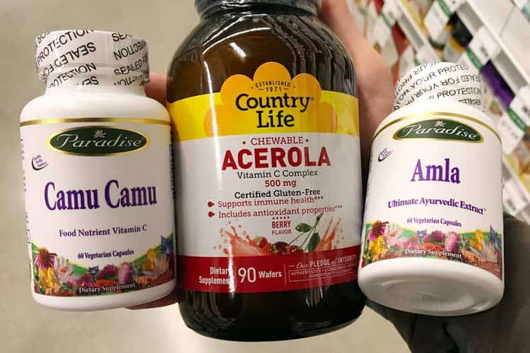 capsule supplements of amla, camu camu and acerola cherry