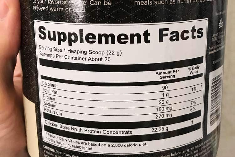 bone broth nutrition facts label