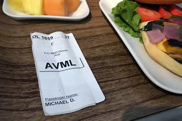 AVML meal in first class on Delta