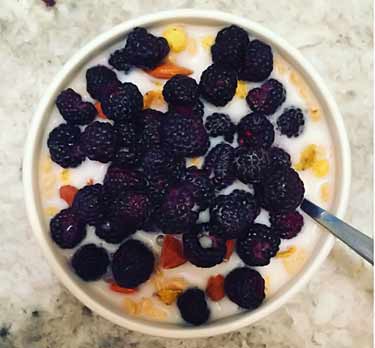 black raspberries on cereal