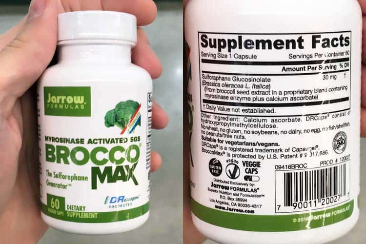 Broccomax sulforaphane supplement ingredients and nutrition facts label