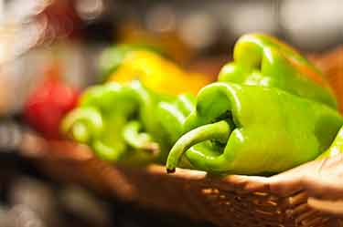 chili peppers in basket