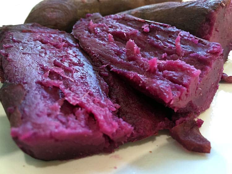 close up of a cooked purple yam