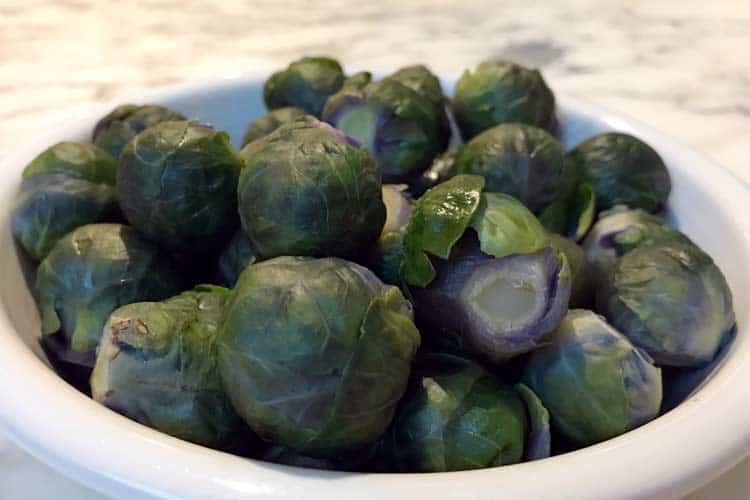 cooked Brussels sprouts in bowl