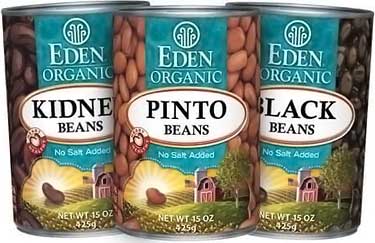 Eden Organic BPA free canned kidney, pinto, and black beans