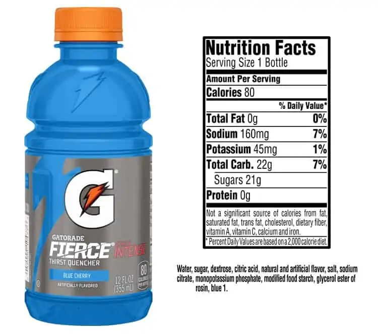 gatorade fierce blue cherry nutrition facts and ingredients label