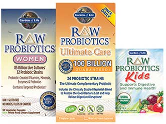 bottles of Garden of Life Raw 100 billion, women, and for kids