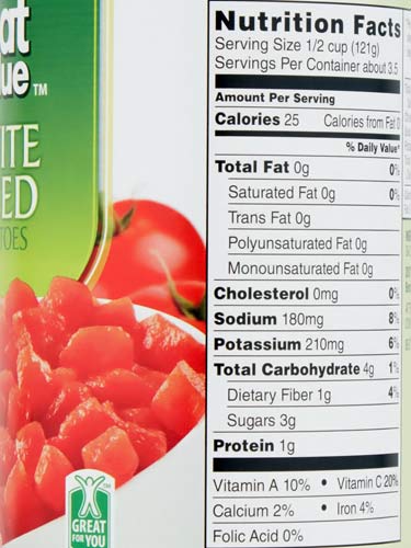 Great Value canned tomatoes nutrition facts