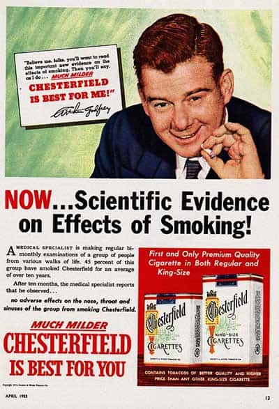 1953 ad for Chesterfield cigarettes being healthy