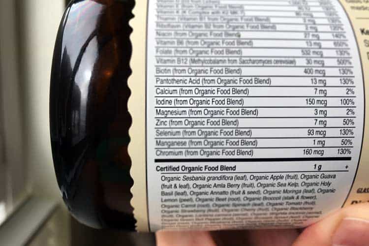 vitamin supplement facts label showing iodine in it