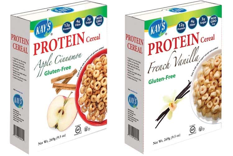 Kay's Natural protein cereal, apple cinnamon and French vanilla flavors