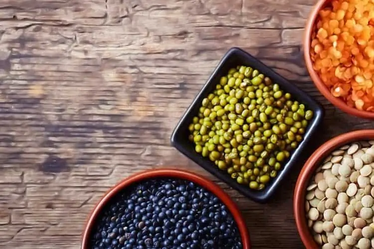 bowls of dried lentils and beans