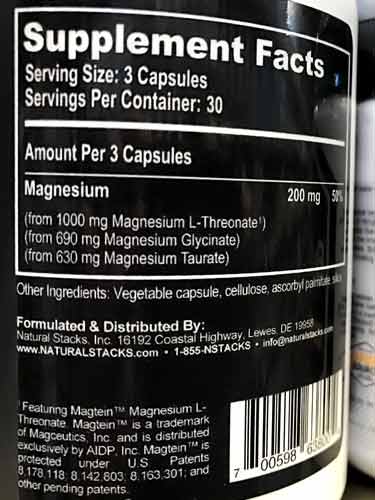 Natural Stacks Magtech supplement facts label