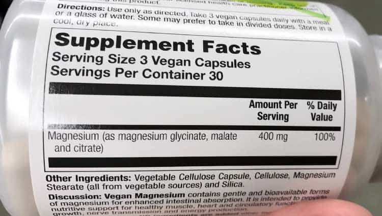 magnesium supplement facts label