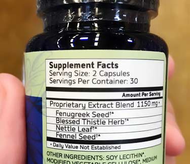 Motherlove supplement facts label