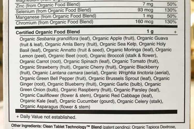 myKind Organics ingredients label