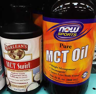 Now Sports MCT oil bottle on store shelf