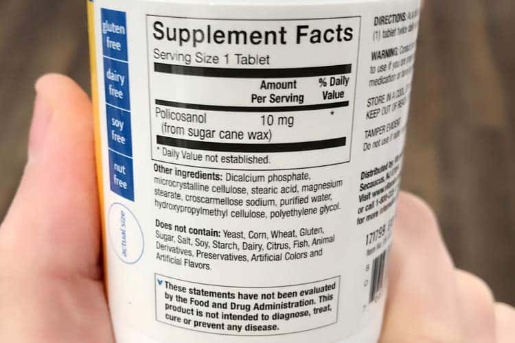 recommended dosage instructions on policosanol bottle