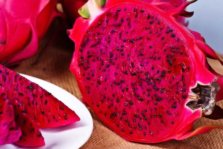 fresh red dragon fruit sliced