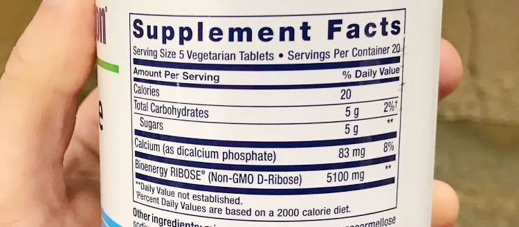 dosing instructions and supplement facts for Life Extension non-GMO ribose