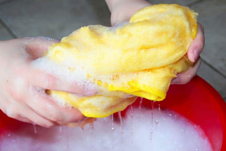 microfiber towel with soapy water