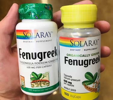 Solaray brand conventional and organic fenugreek supplements