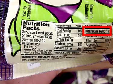 Trader Joe's Murasaki sweet potato nutrition facts label