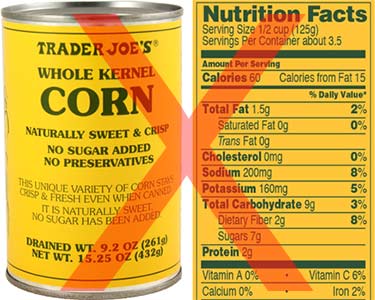 Trader Joes canned corn nutrition facts