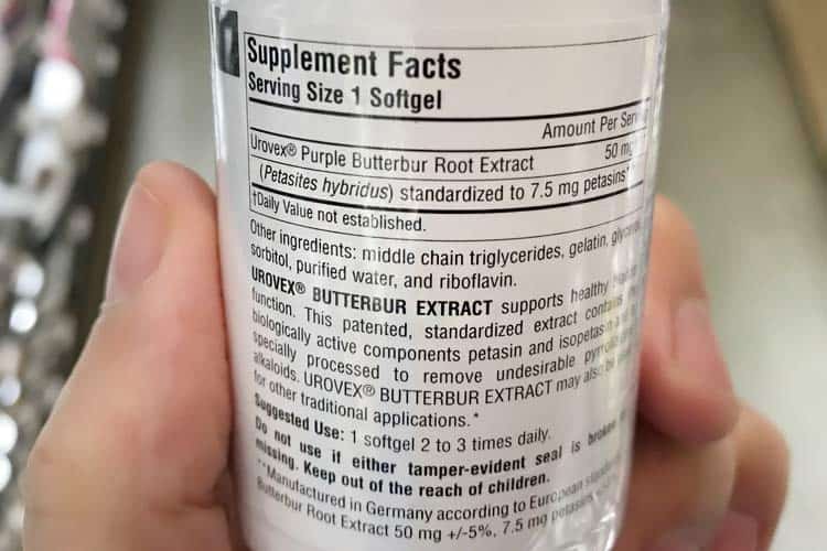 Urovex supplement facts and dosage instructions label