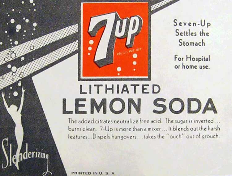 antique 7 Up advertisement for lithiated soda