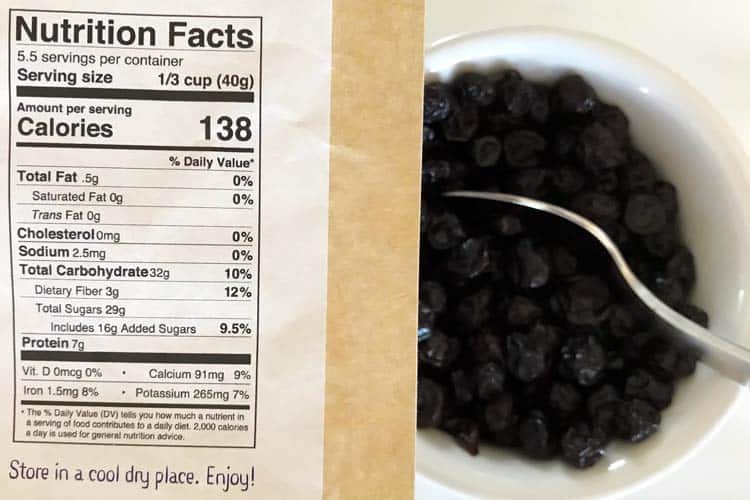 wild dried blueberry nutrition facts label