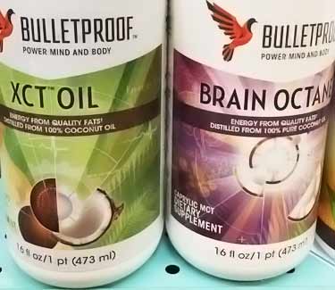 Bulletproof XCT oil and Brain Octane bottles