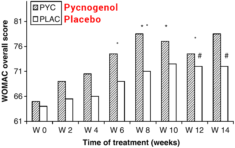 chart showing arthritis imporvement with and without French maritime pine