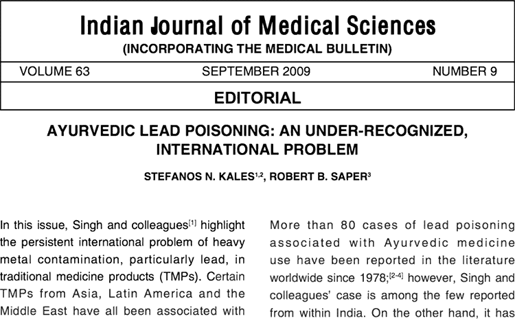 headline about lead poisoning from ayurveda medicine herbs