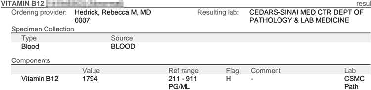 B12 blood test lab results