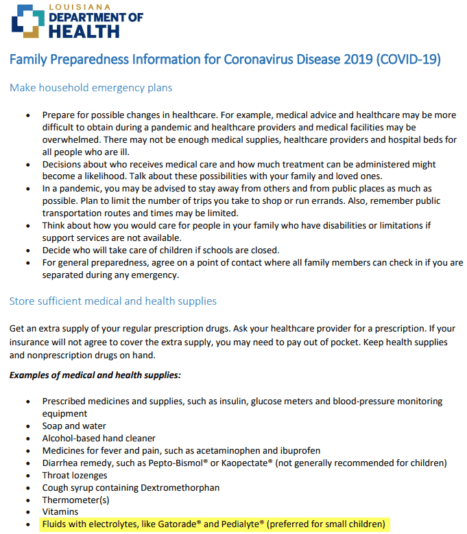 government advice for electrolyte fluids during coronavirus covid-19 infection