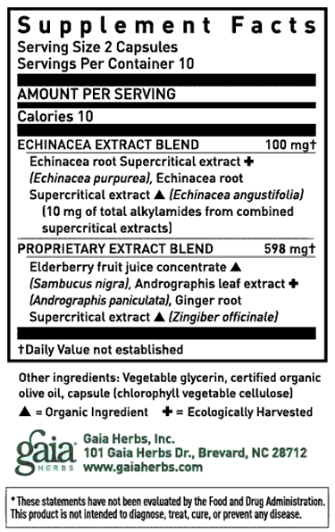 Gaia Herbs Quick Defense ingredients label