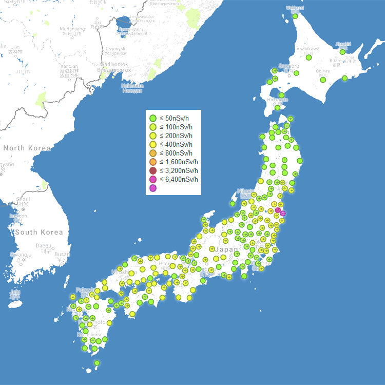 map of radiation levels in Japan