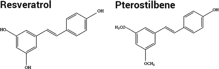 resveratrol and pterostilbene molecules compared