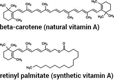 beta carotene vs retinyl palmitate chemical structures