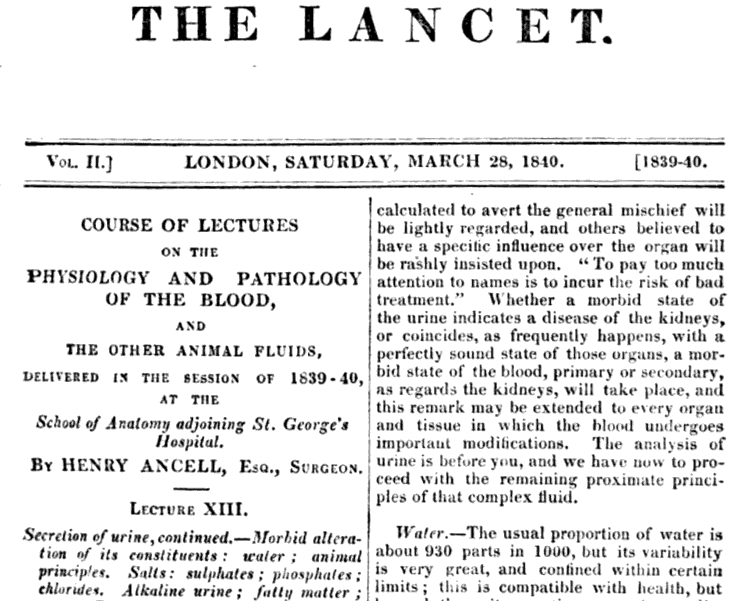 1840 edition of The Lancet medical journal