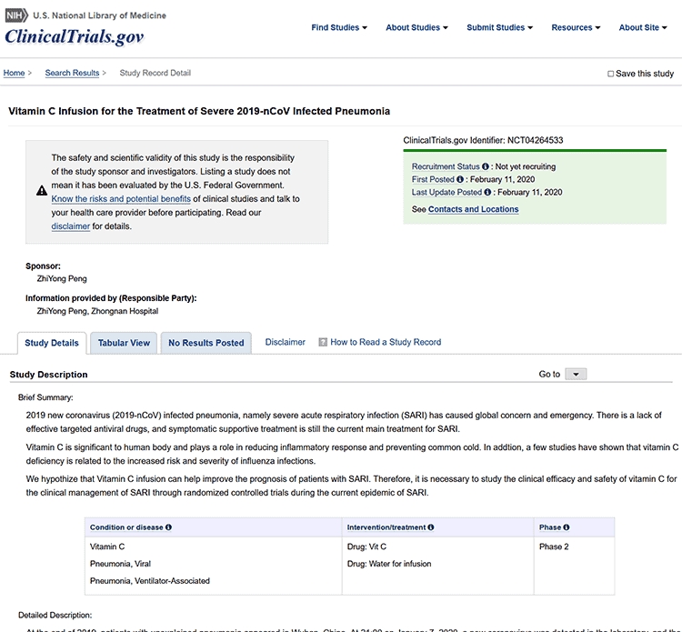 vitamin C coronavirus human clinical trial